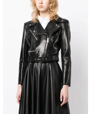 Alexander McQueen クロップドレザー ジャケット - ブラック - サムネイル3