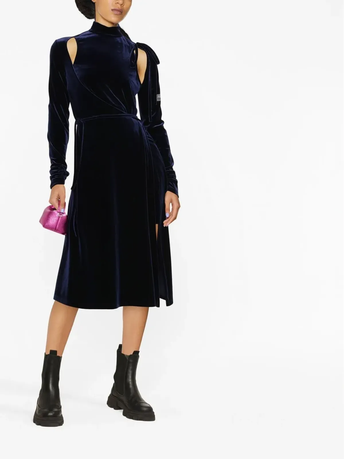 Versace Jeans Couture カットアウトベルベット ラップドレス - 画像2