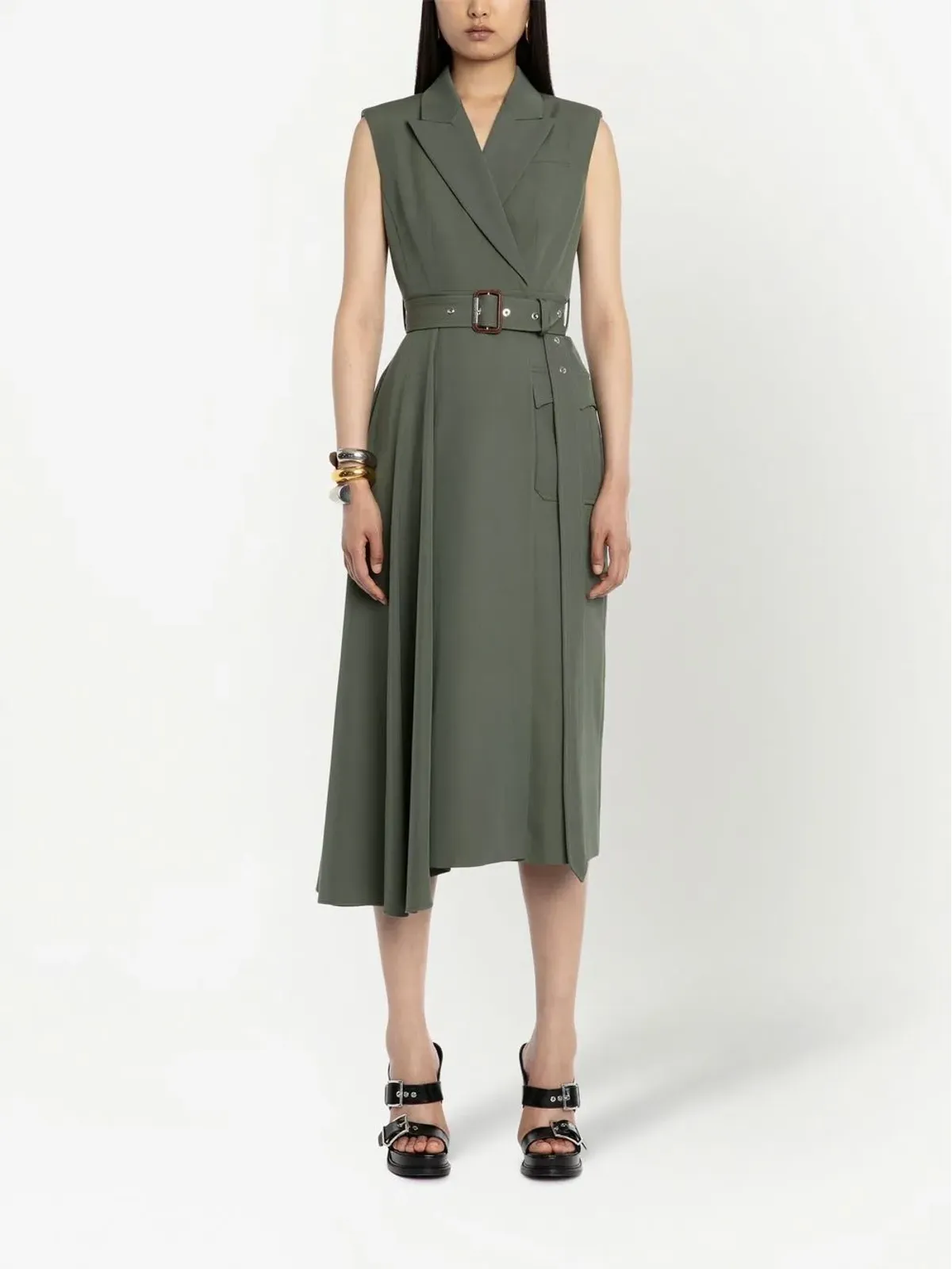Alexander McQueen テーラードウール ミディドレス - グリーン - 画像2
