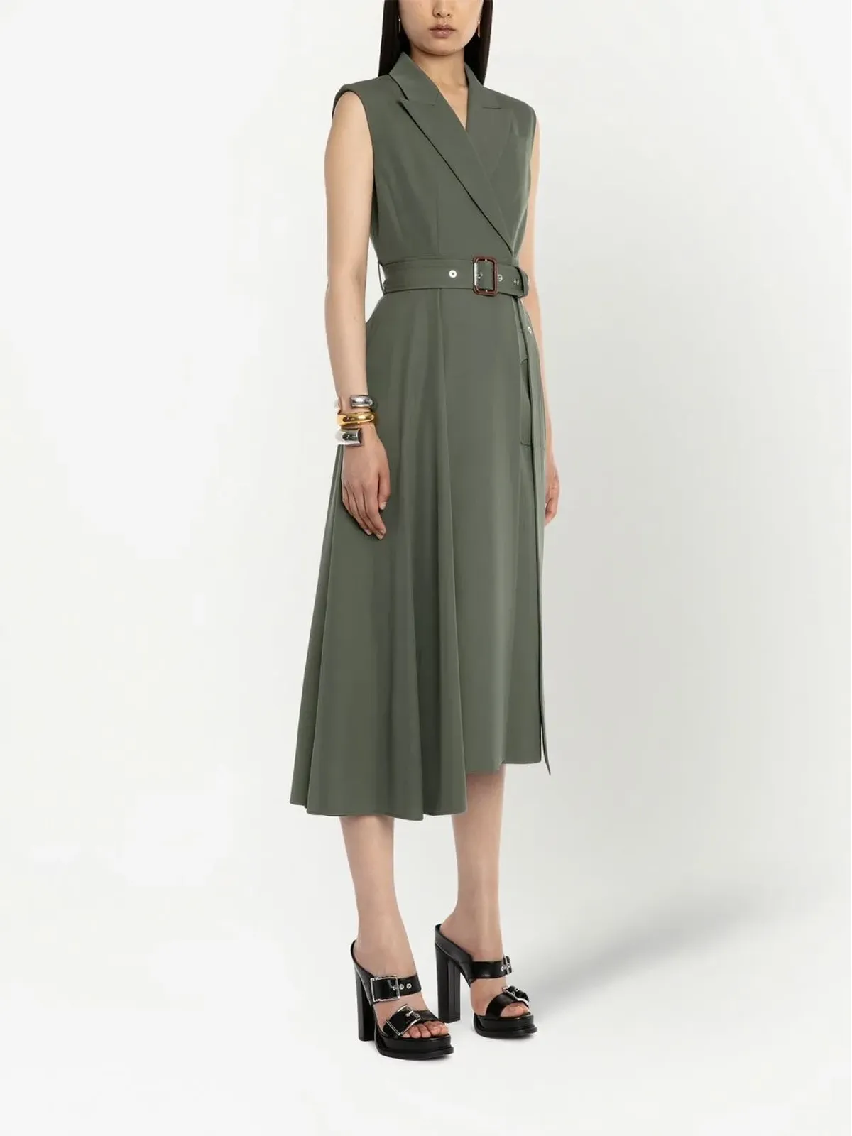 Alexander McQueen テーラードウール ミディドレス - グリーン - 画像3