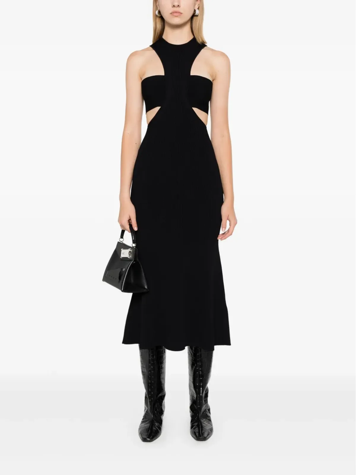 Alexander McQueen スラッシュハーネス ミディドレス（ブラック） - 画像2