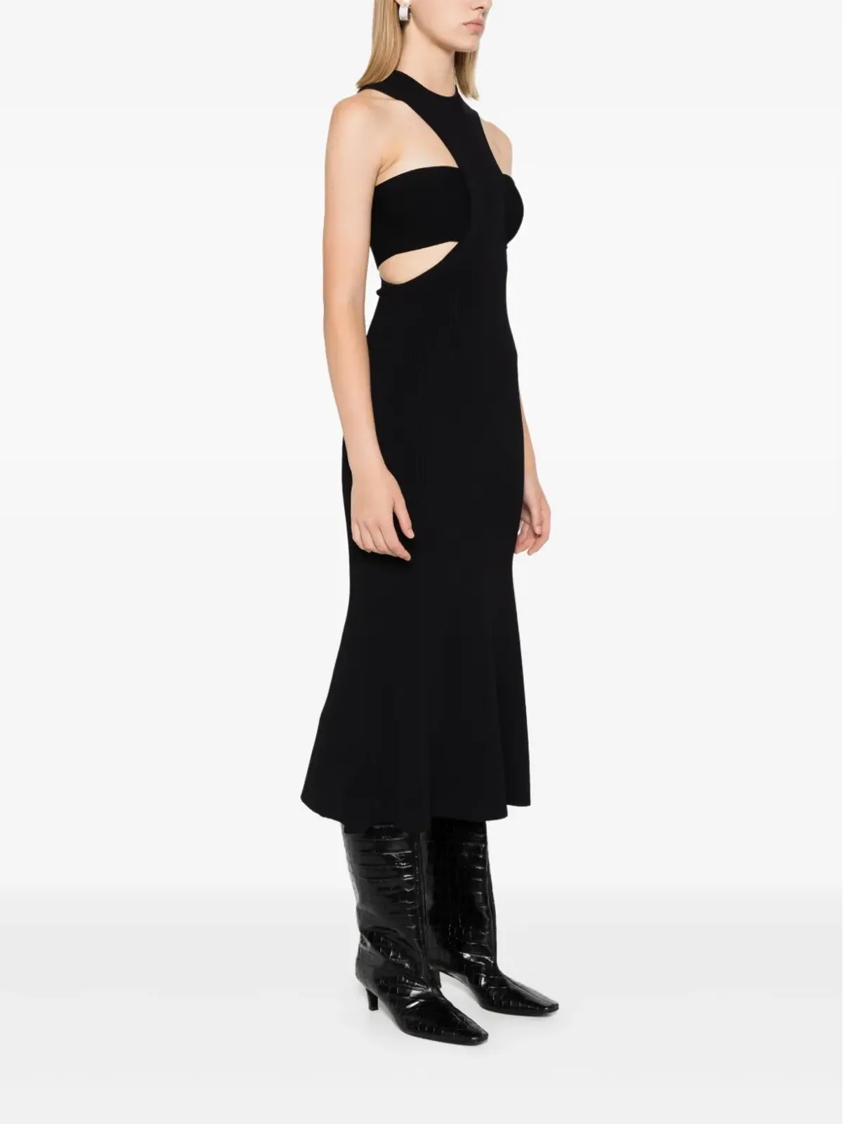 Alexander McQueen スラッシュハーネス ミディドレス（ブラック） - 画像3