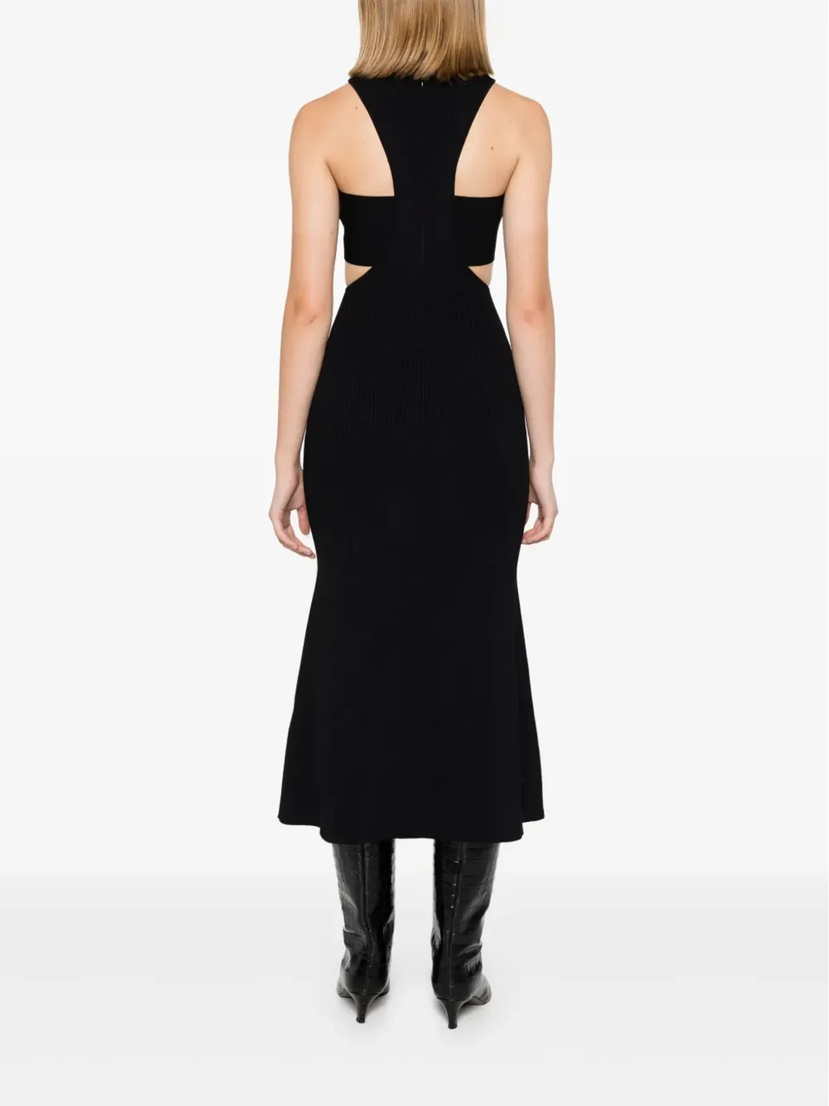 Alexander McQueen スラッシュハーネス ミディドレス（ブラック） - 画像4