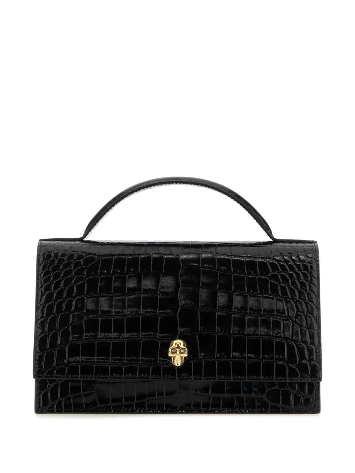 Alexander McQueen スカル・クロコダイル型押し ショルダーバッグ - ブラック - 画像1