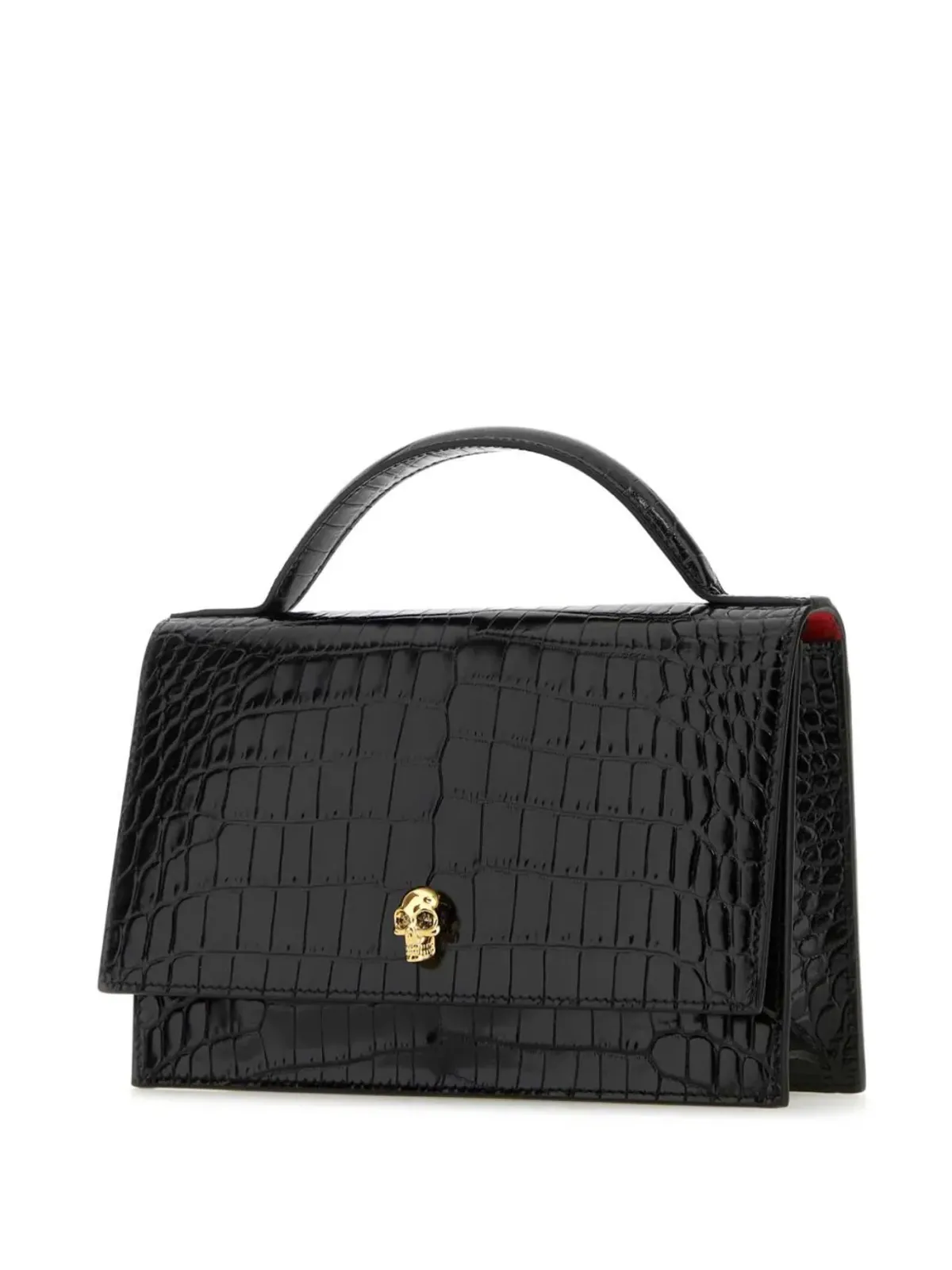 Alexander McQueen スカル・クロコダイル型押し ショルダーバッグ - ブラック - 画像3
