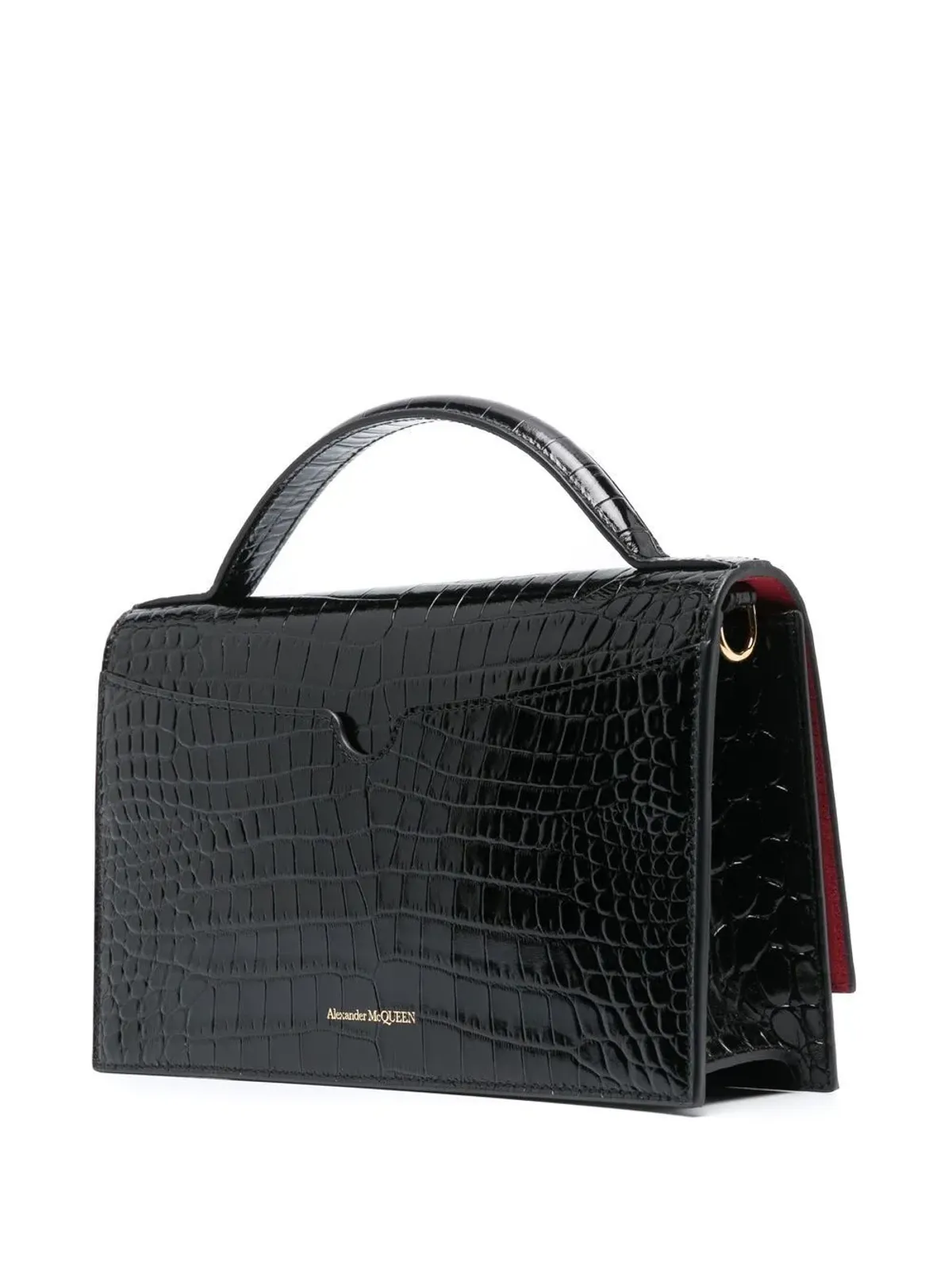 Alexander McQueen スカル・クロコダイル型押し ショルダーバッグ - ブラック - 画像4