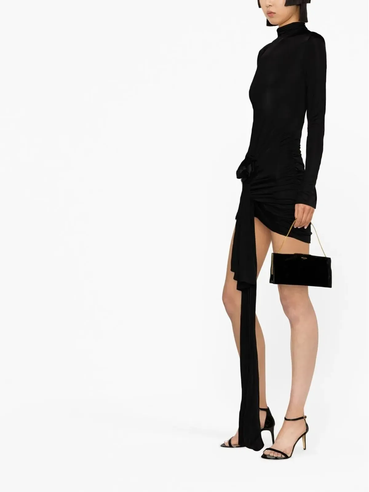 Saint Laurent ローズアップリケ付きミニドレス - 画像3