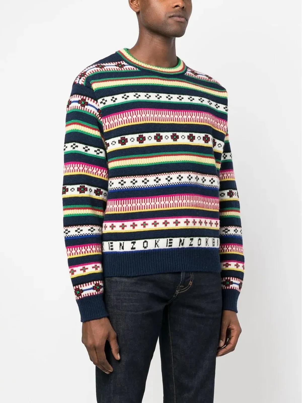 Kenzo ストライプ ウールコットン混紡 ジャンパー ブルー - 画像3