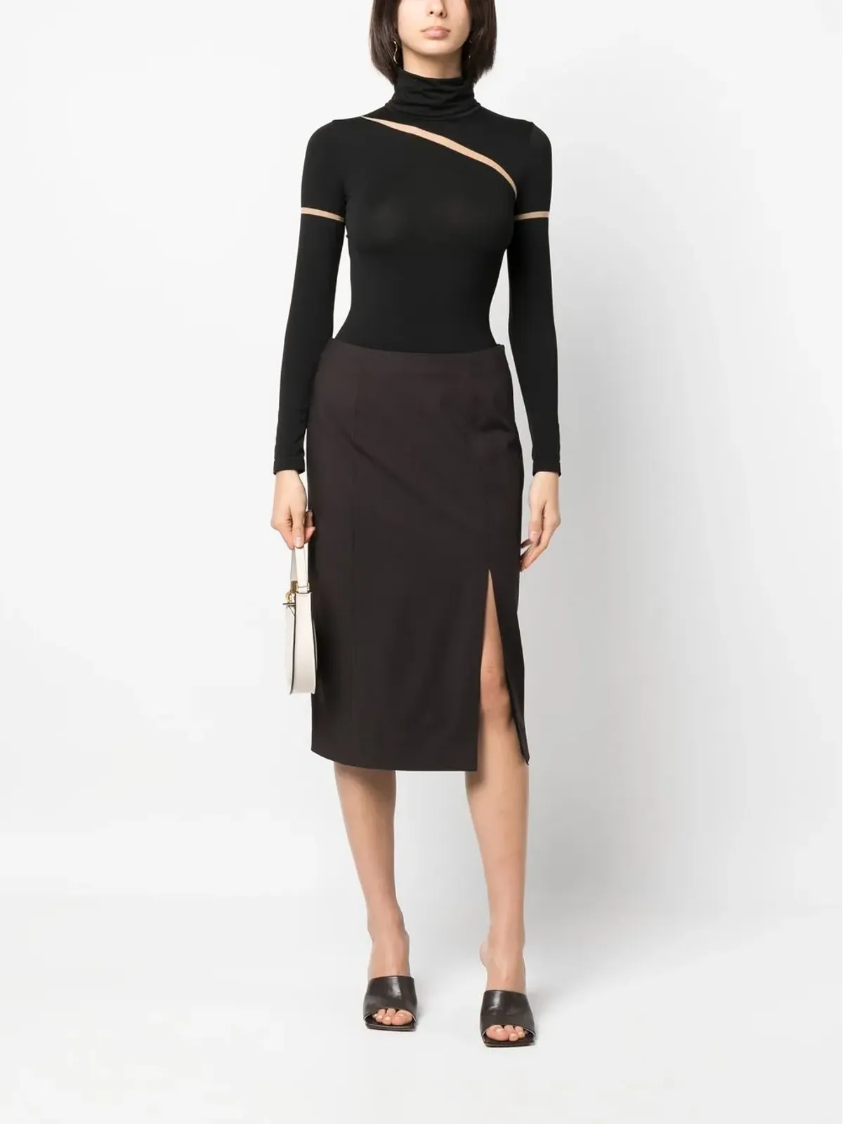 Christian Dior Pre-Owned ブラウンのサイドスリットミディスカート - 画像2
