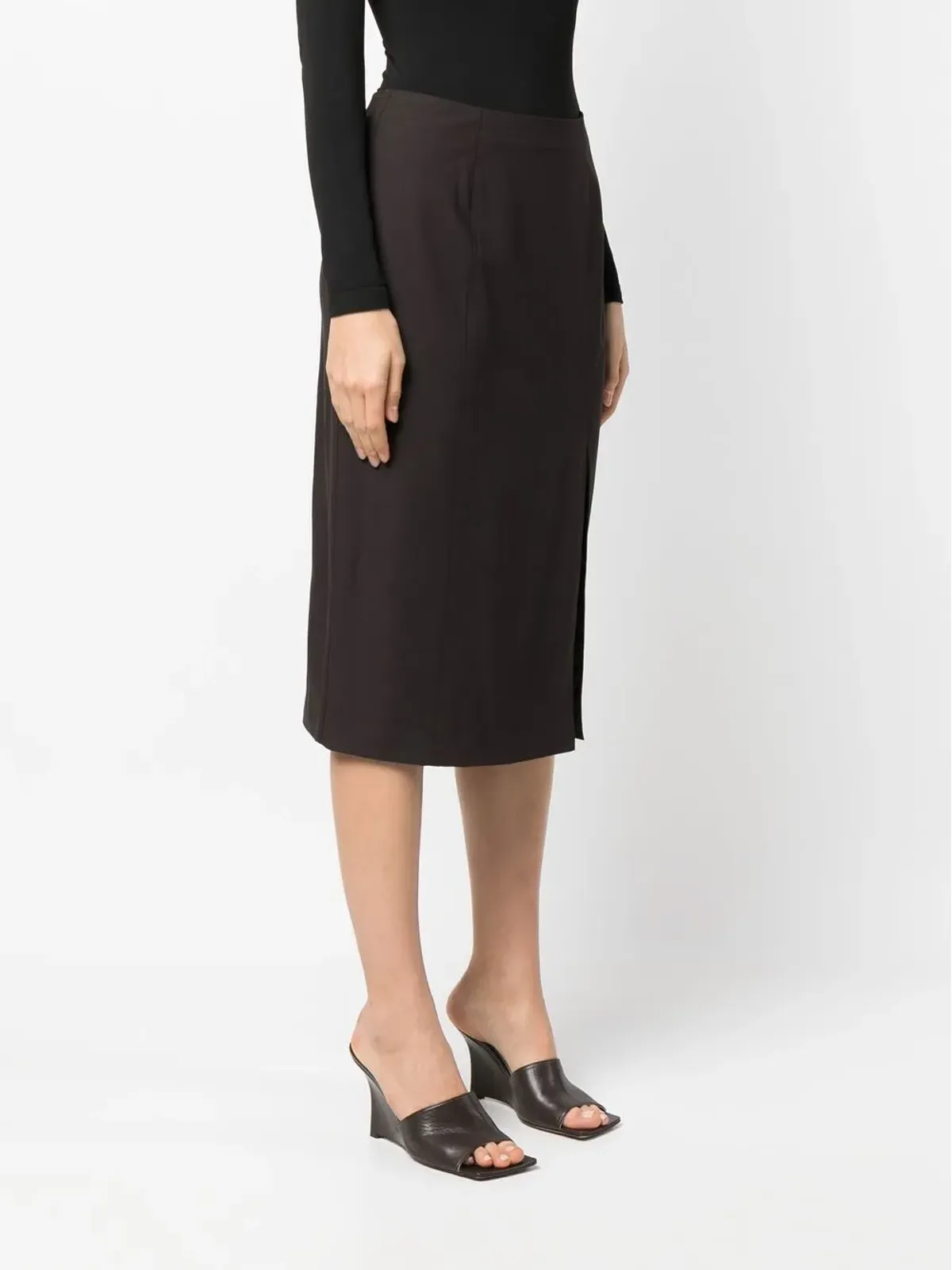 Christian Dior Pre-Owned ブラウンのサイドスリットミディスカート - 画像3