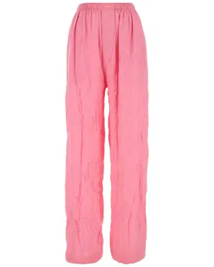 Balenciaga ロゴジャカード・シルクのワイドレッグパンツ（ピンク） - サムネイル1