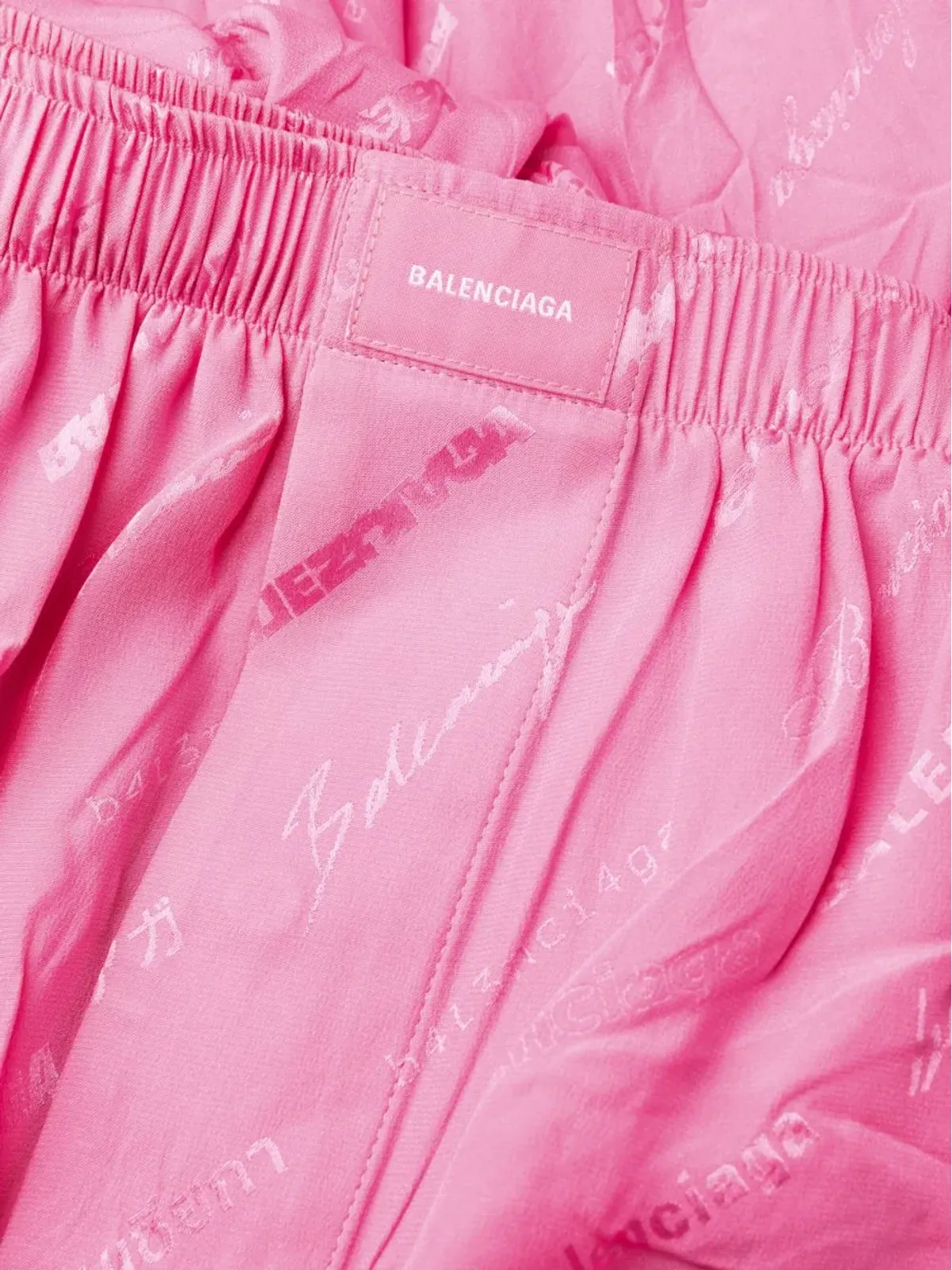 Balenciaga ロゴジャカード・シルクのワイドレッグパンツ（ピンク） - 画像3