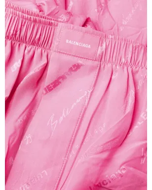 Balenciaga ロゴジャカード・シルクのワイドレッグパンツ（ピンク） - サムネイル3