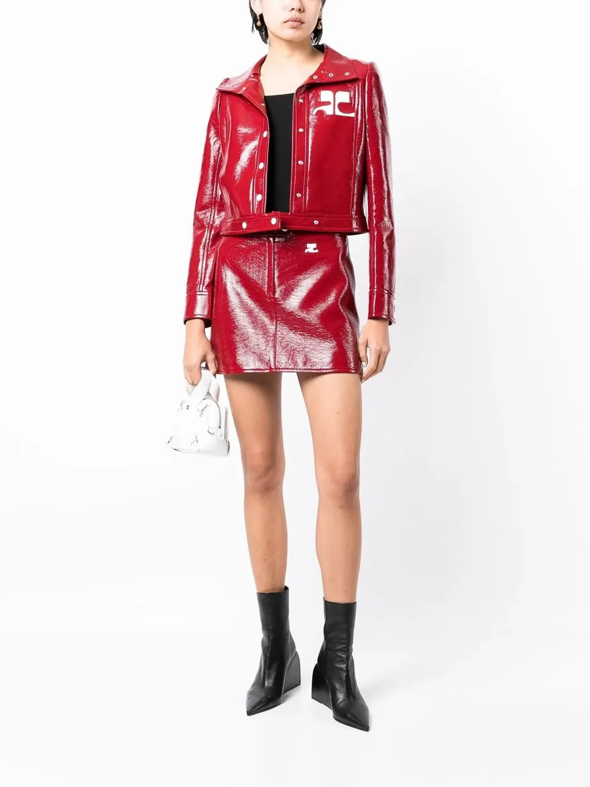 Courrèges 赤の高光沢仕上げミニスカート - 画像2