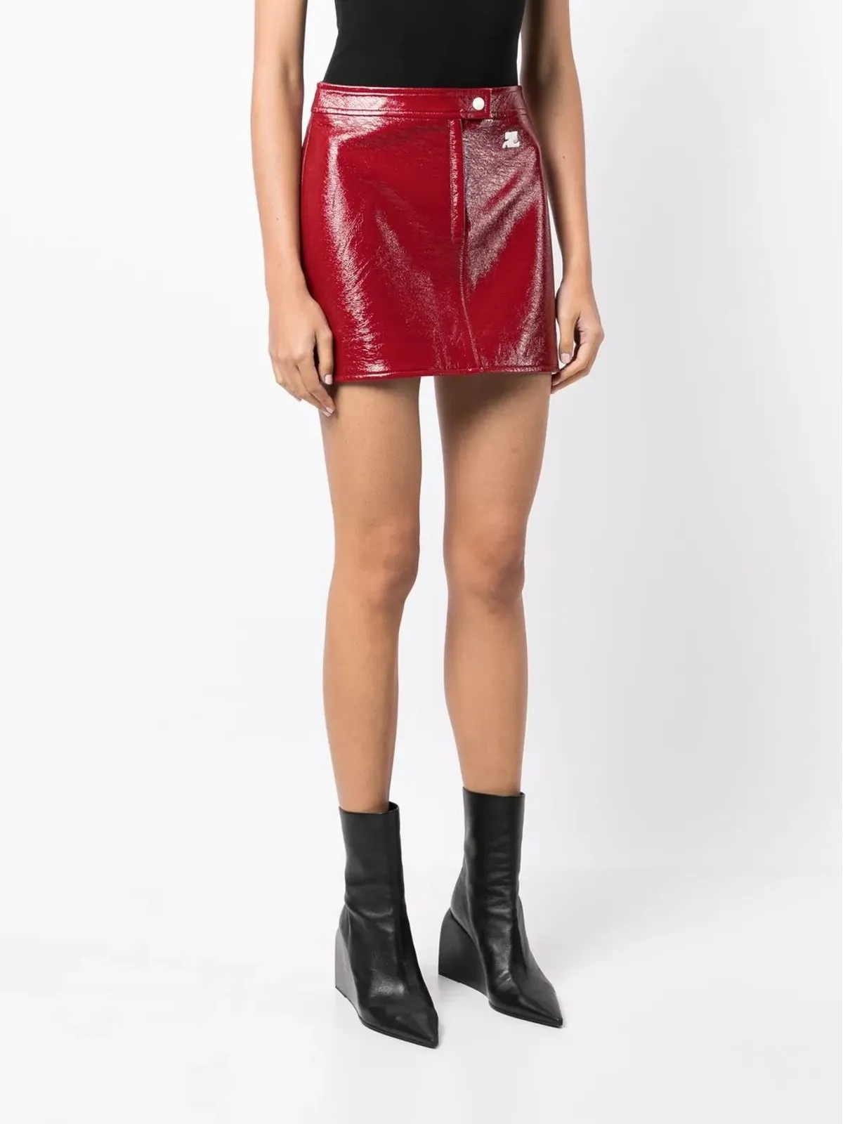 Courrèges 赤の高光沢仕上げミニスカート - 画像3