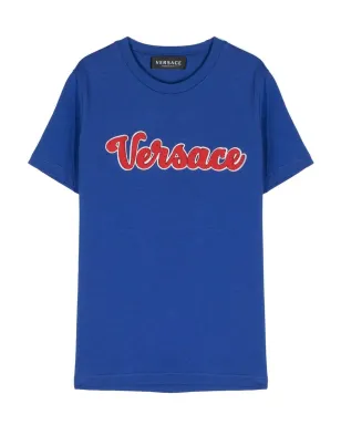 Versace Kids フロックドロゴ コットン Tシャツ - ブルー - サムネイル1