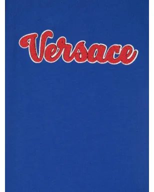 Versace Kids フロックドロゴ コットン Tシャツ - ブルー - サムネイル3
