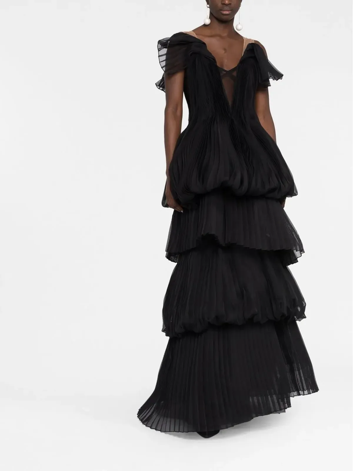 Marchesa プリーツティアードガウン - Black - 画像2