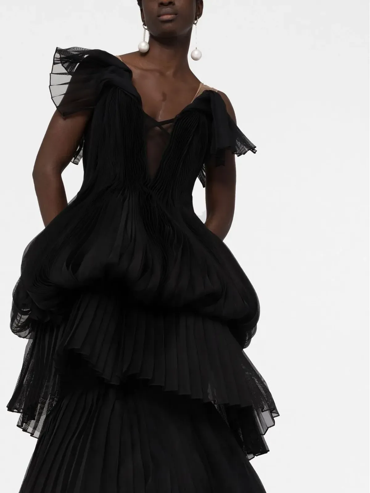 Marchesa プリーツティアードガウン - Black - 画像3