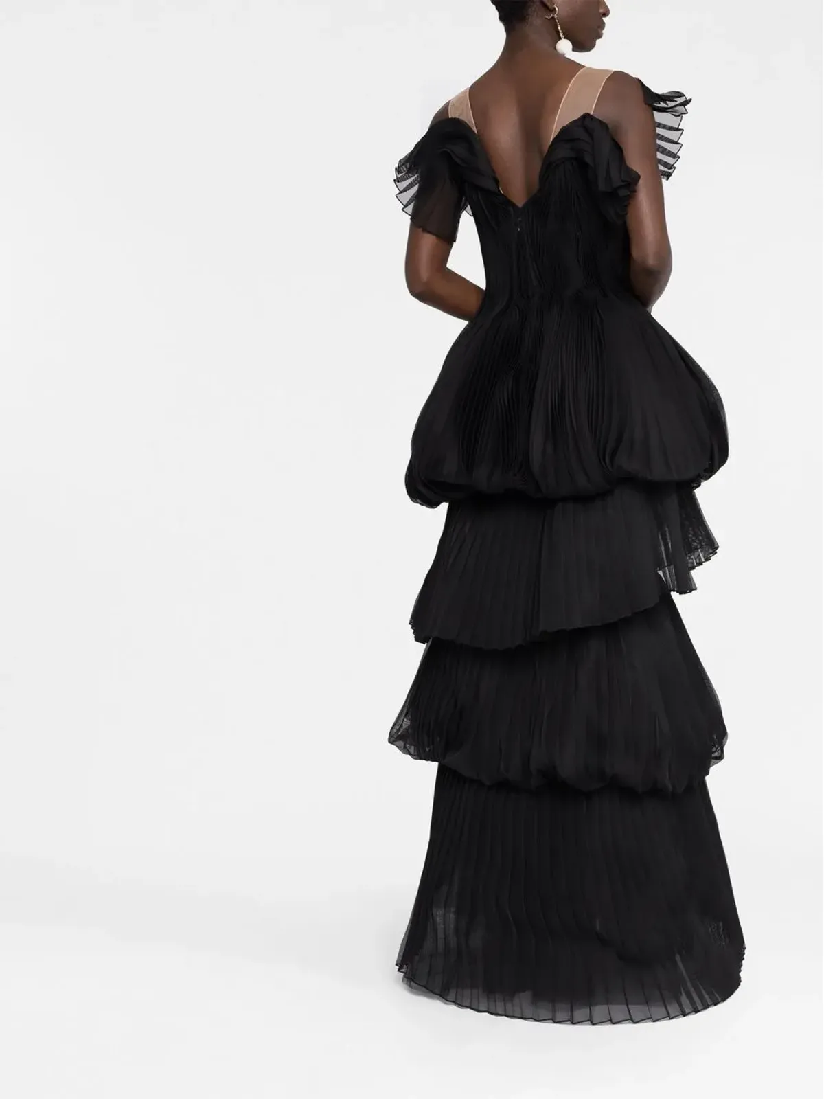 Marchesa プリーツティアードガウン - Black - 画像4