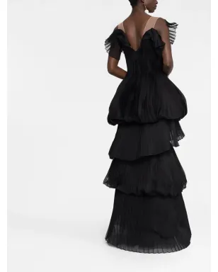 Marchesa プリーツティアードガウン - Black - サムネイル4