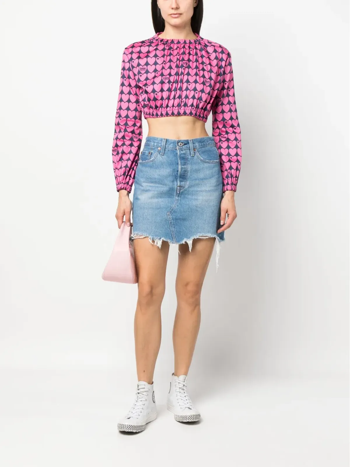 Love Moschino ハートプリント クロップドブラウス - 画像2