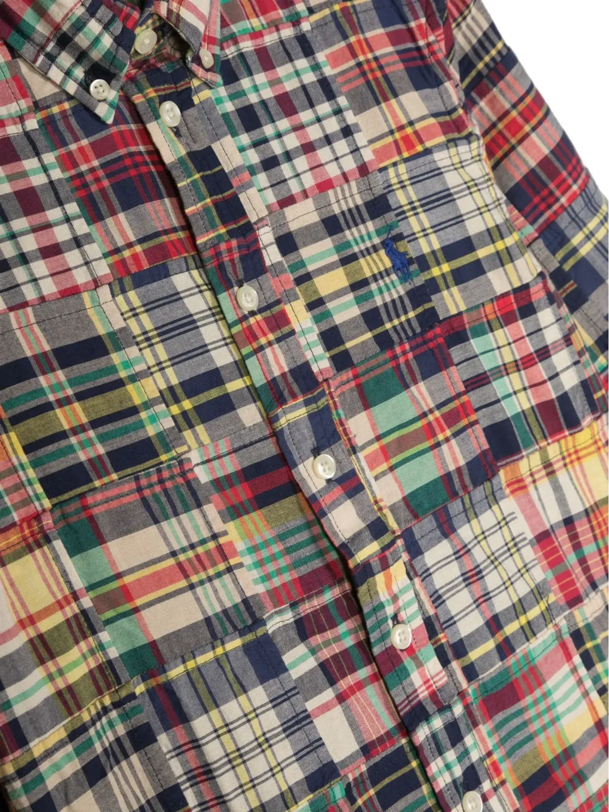 POLO RALPH LAUREN KIDS チェック柄パッチワークコットンシャツ - 画像3