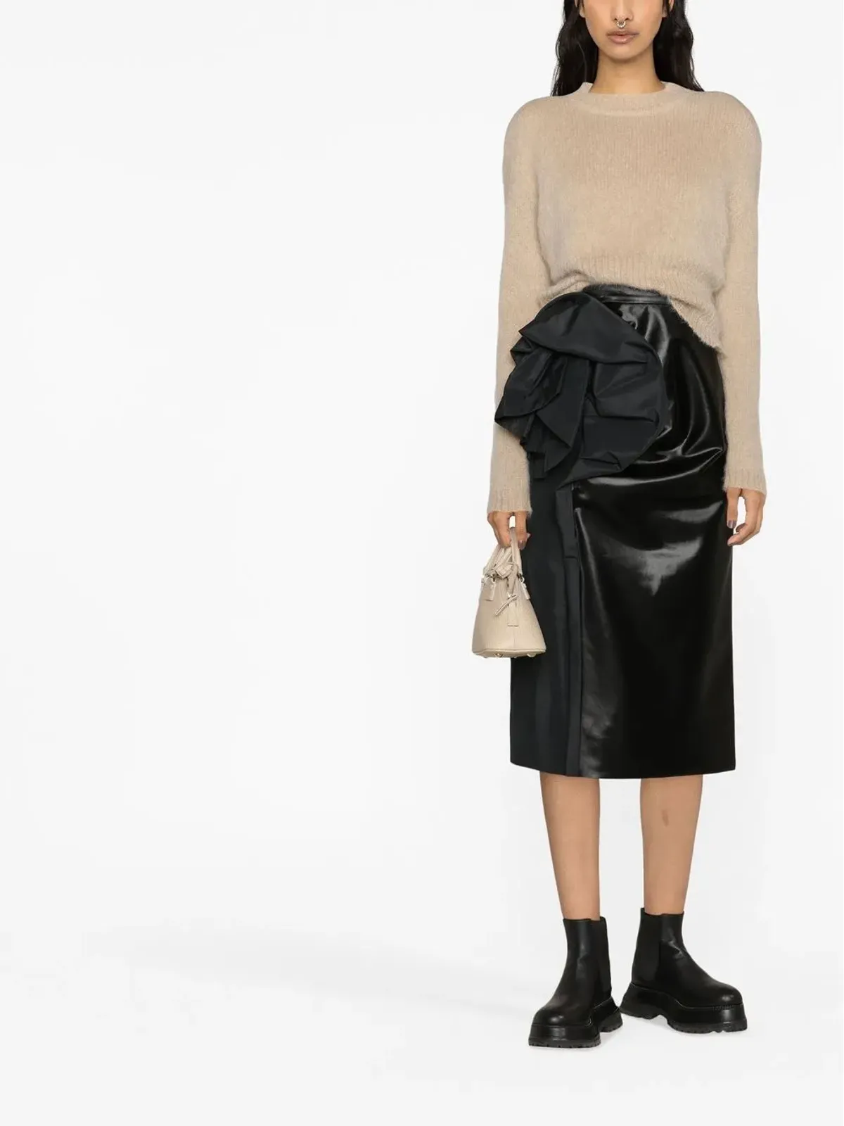 Maison Margiela フェイクレザー ドレープ ミディスカート - ブラック - 画像2