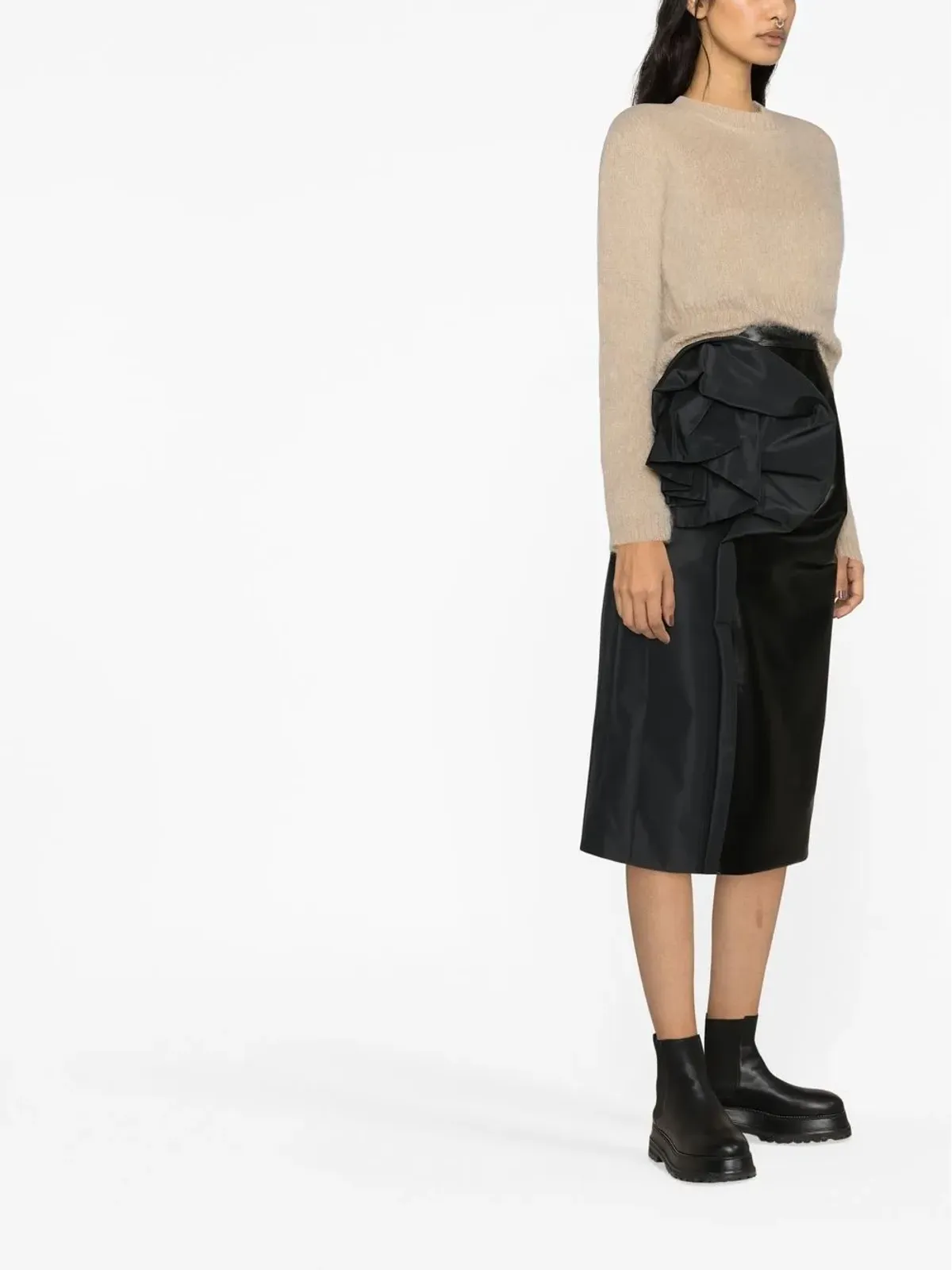 Maison Margiela フェイクレザー ドレープ ミディスカート - ブラック - 画像4