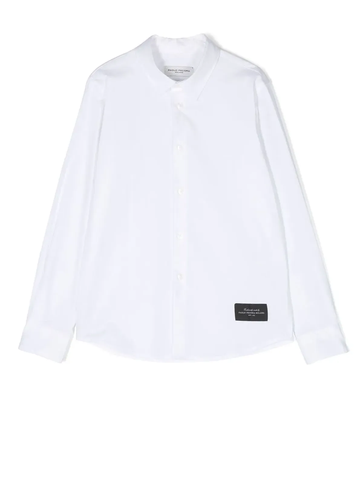 Paolo Pecora Kids ロゴパッチ付きボタンアップシャツ - White - 画像1