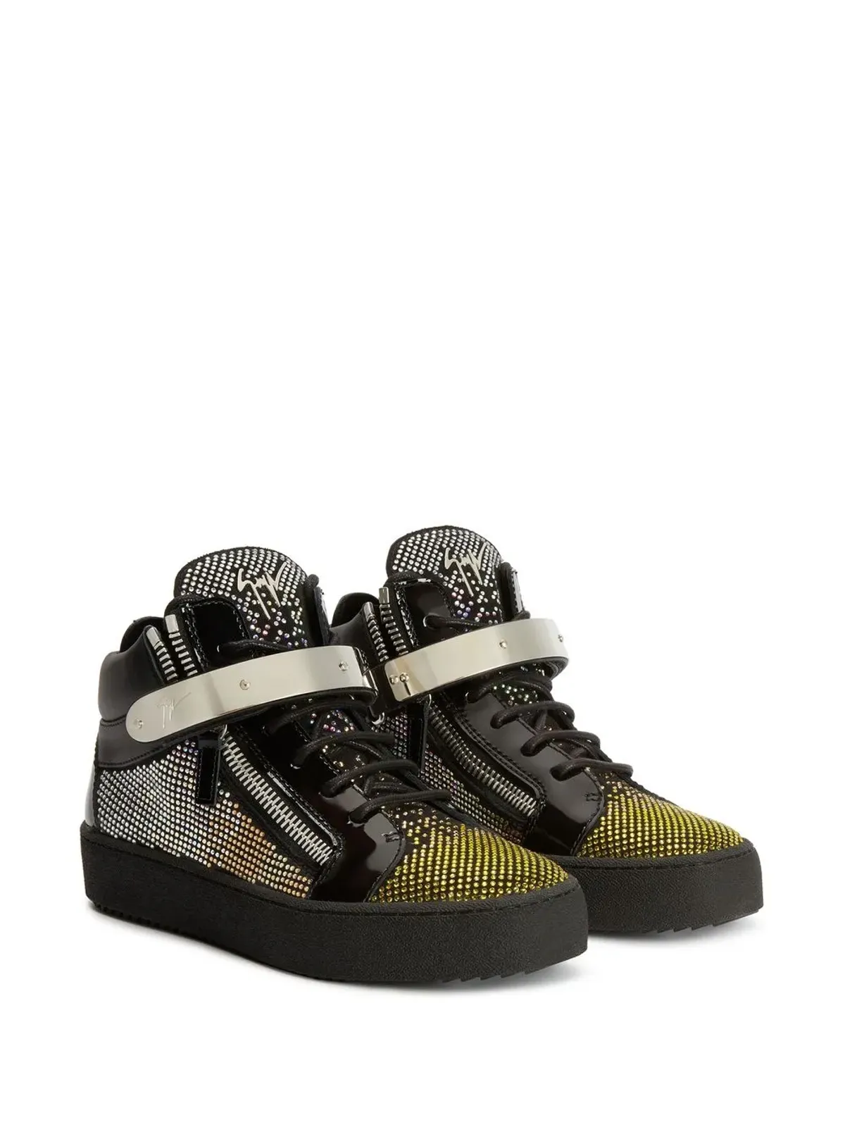 Giuseppe Zanotti ラインストーン装飾 ミッドトップ トレーナー ブラック - 画像2