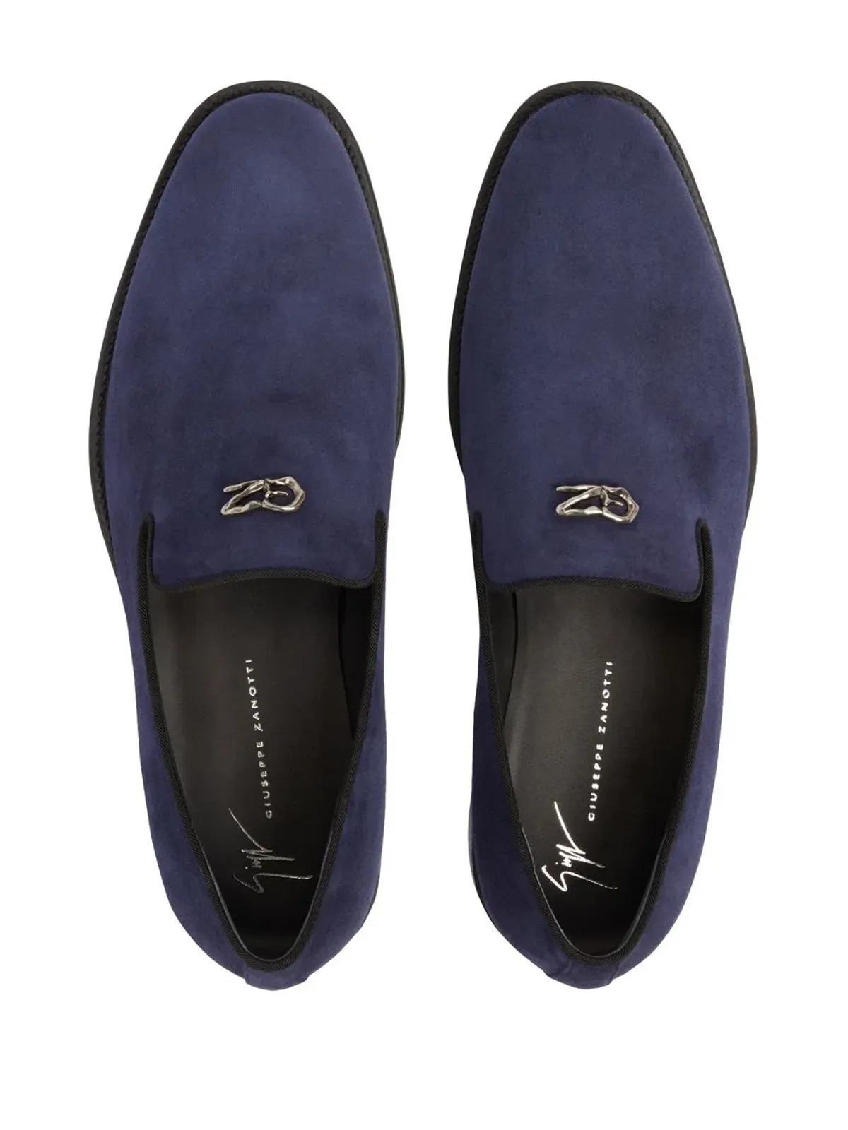 Giuseppe Zanotti イムラム ロゴプレート スエード ローファー ブルー - 画像4