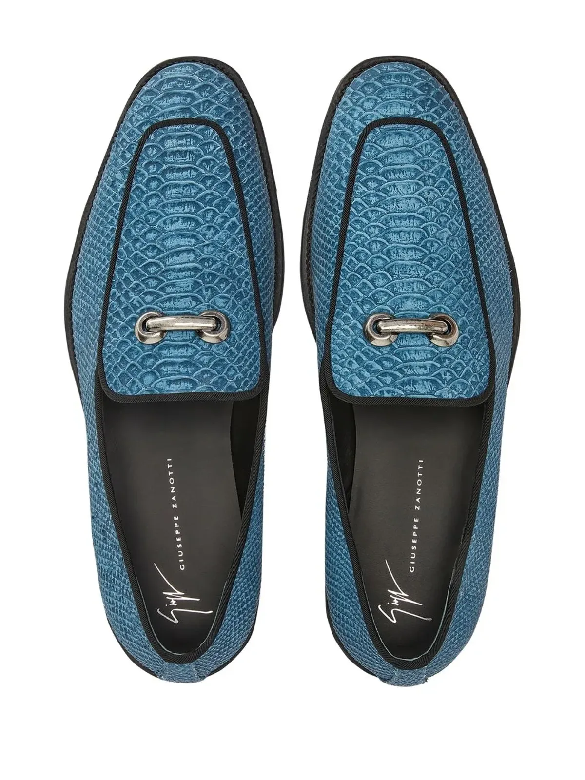 Giuseppe Zanotti アーチボールド蛇皮風レザーローファー - ブルー - 画像4