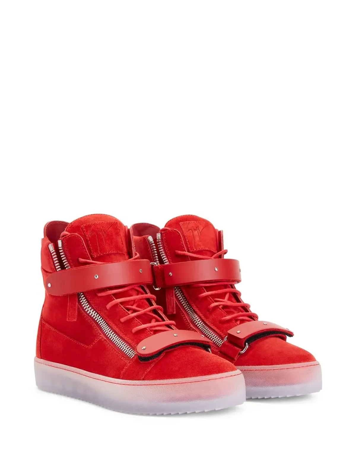 Giuseppe Zanotti コビー ベロア ダブルストラップ ミッドトップ スニーカー レッド - 画像2