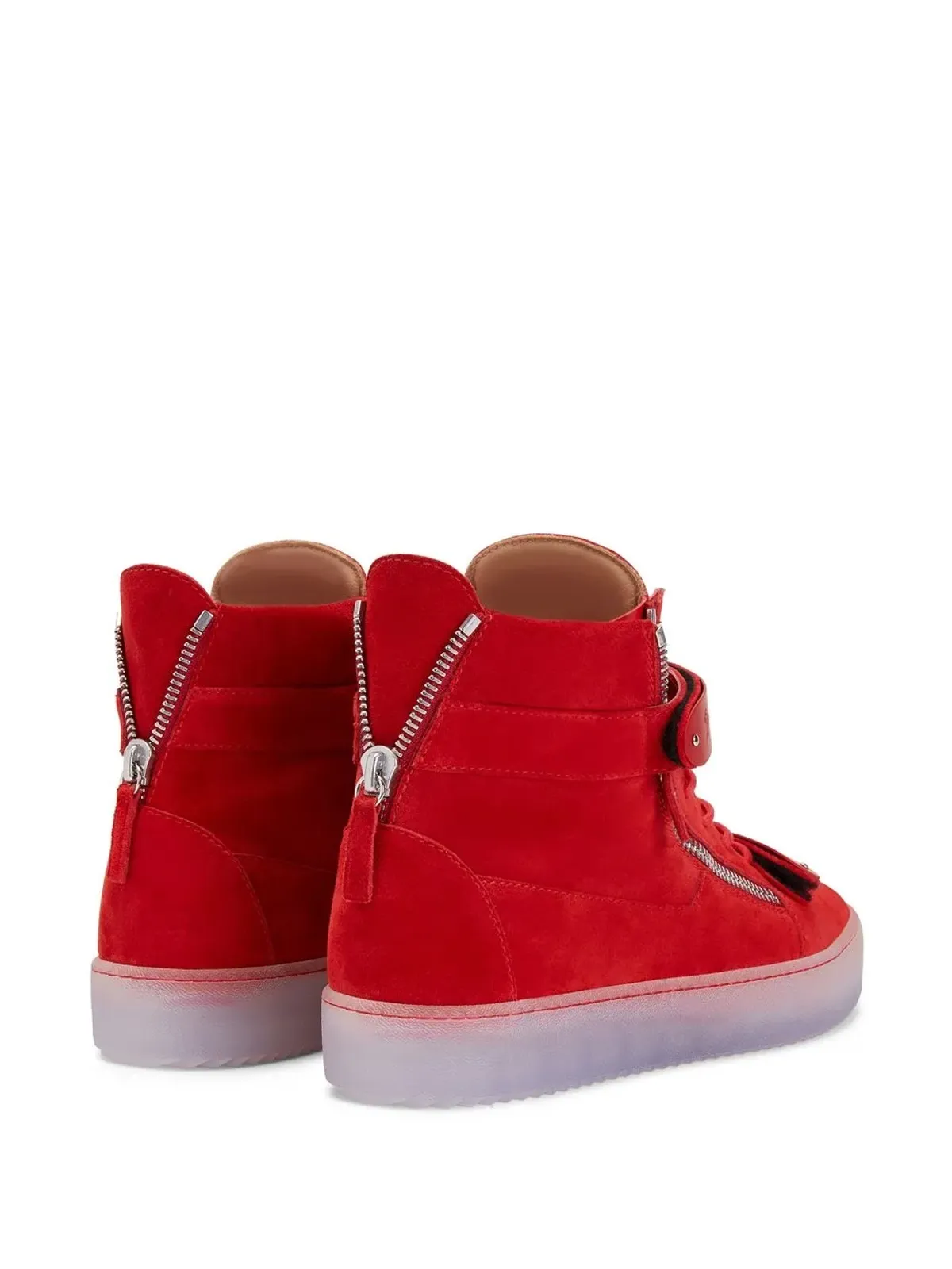 Giuseppe Zanotti コビー ベロア ダブルストラップ ミッドトップ スニーカー レッド - 画像3
