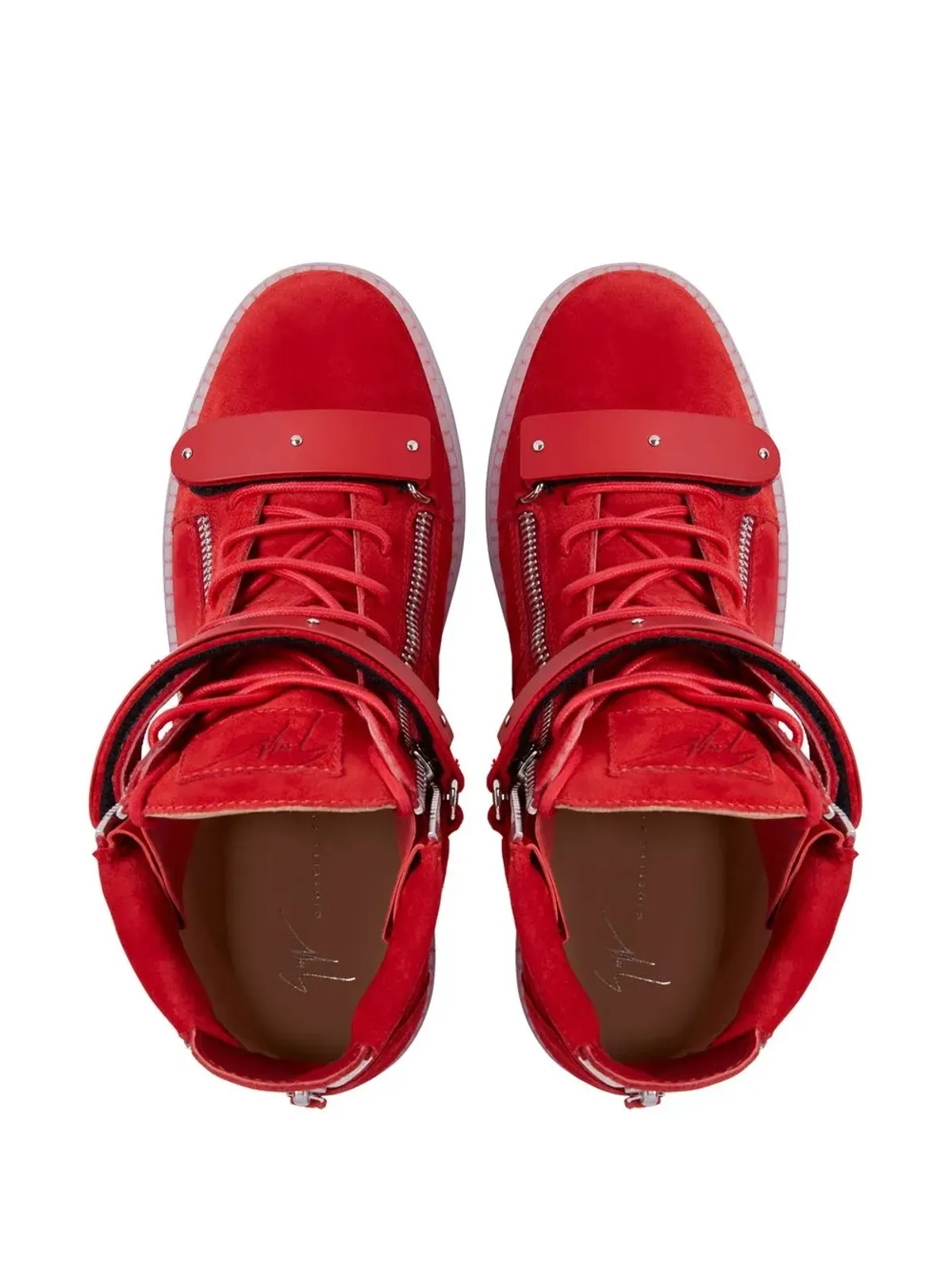Giuseppe Zanotti コビー ベロア ダブルストラップ ミッドトップ スニーカー レッド - 画像4