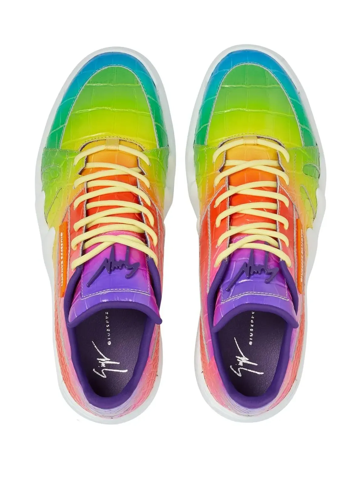 Giuseppe Zanotti 虹色クロコダイル風スニーカー（イエロー） - 画像4