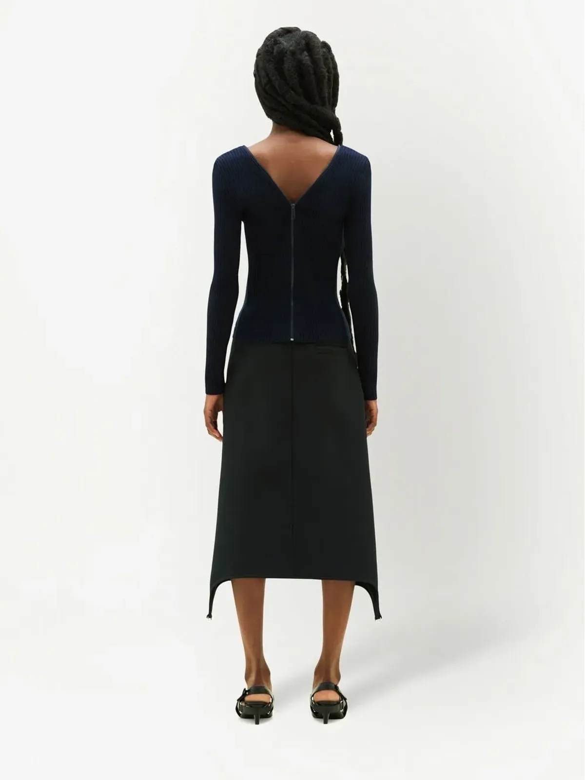 Courrèges ツイルサスペンダーミディスカート（ブラック） - 画像4