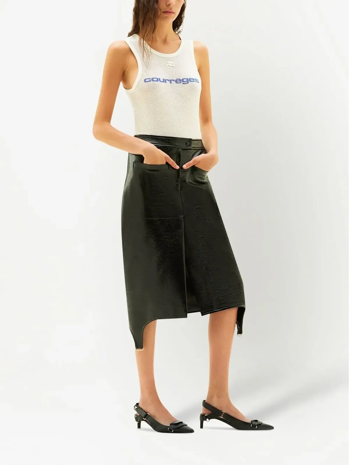 Courrèges ビニールストラップ付きハイウェストスカート - 画像3
