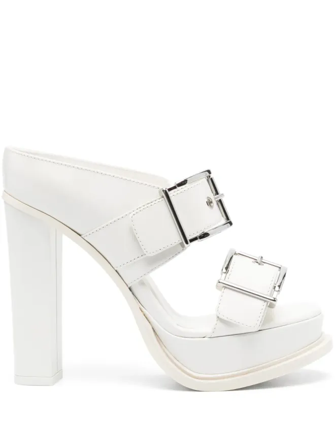Alexander McQueen Alexander McQueen レザー ヒール付きサンダル - ホワイトの商品画像