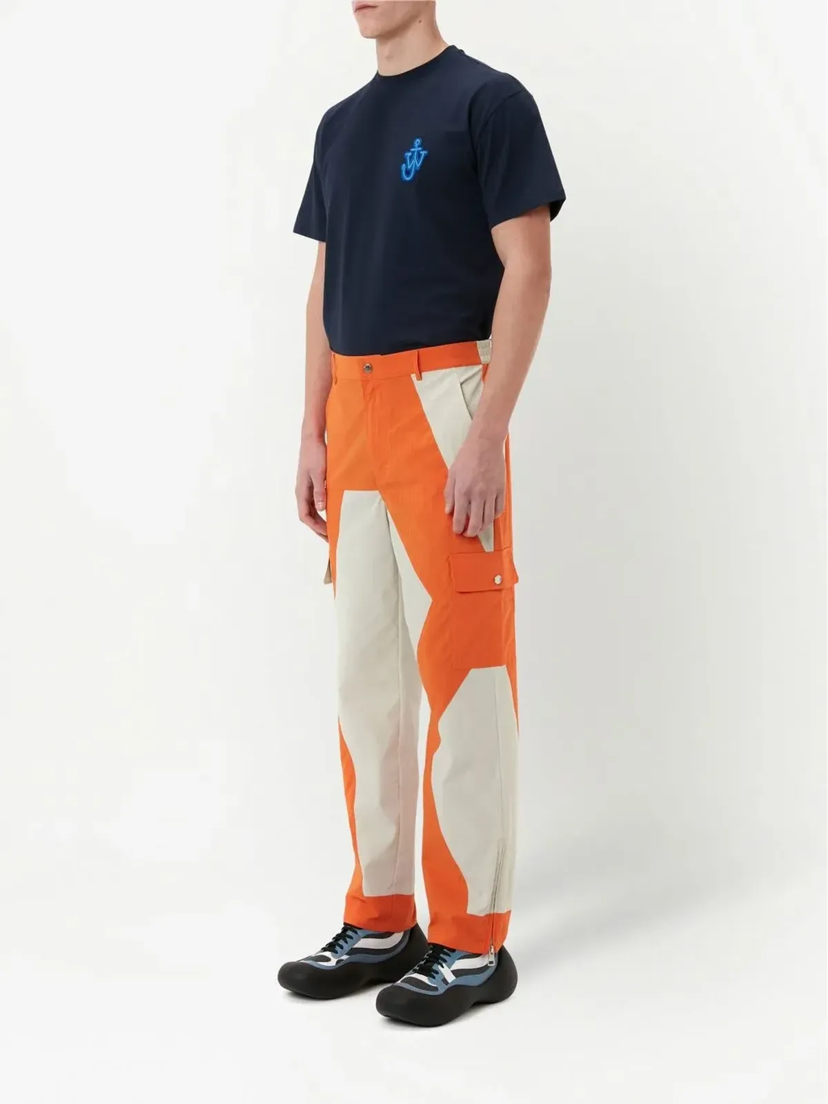 JW Anderson カラーブロック・ストレートレッグパンツ オレンジ - 画像2