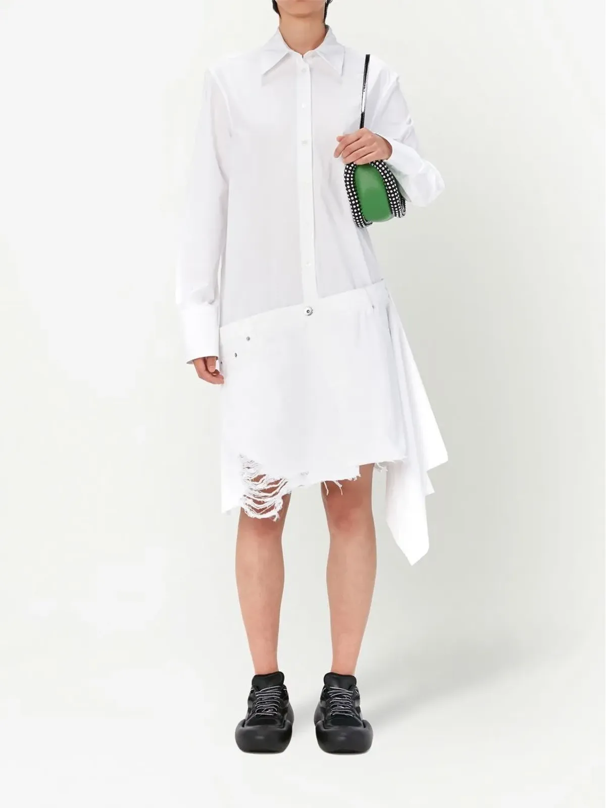 JW Anderson ダメージ加工風アシンメトリックシャツドレス - 画像2