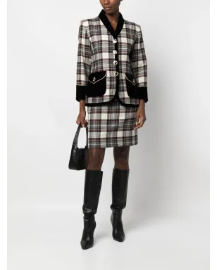 Saint Laurent Pre-Owned 1980年代 チェック柄ウール スカートスーツ - サムネイル2