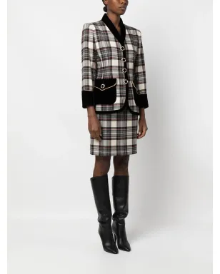 Saint Laurent Pre-Owned 1980年代 チェック柄ウール スカートスーツ - サムネイル3