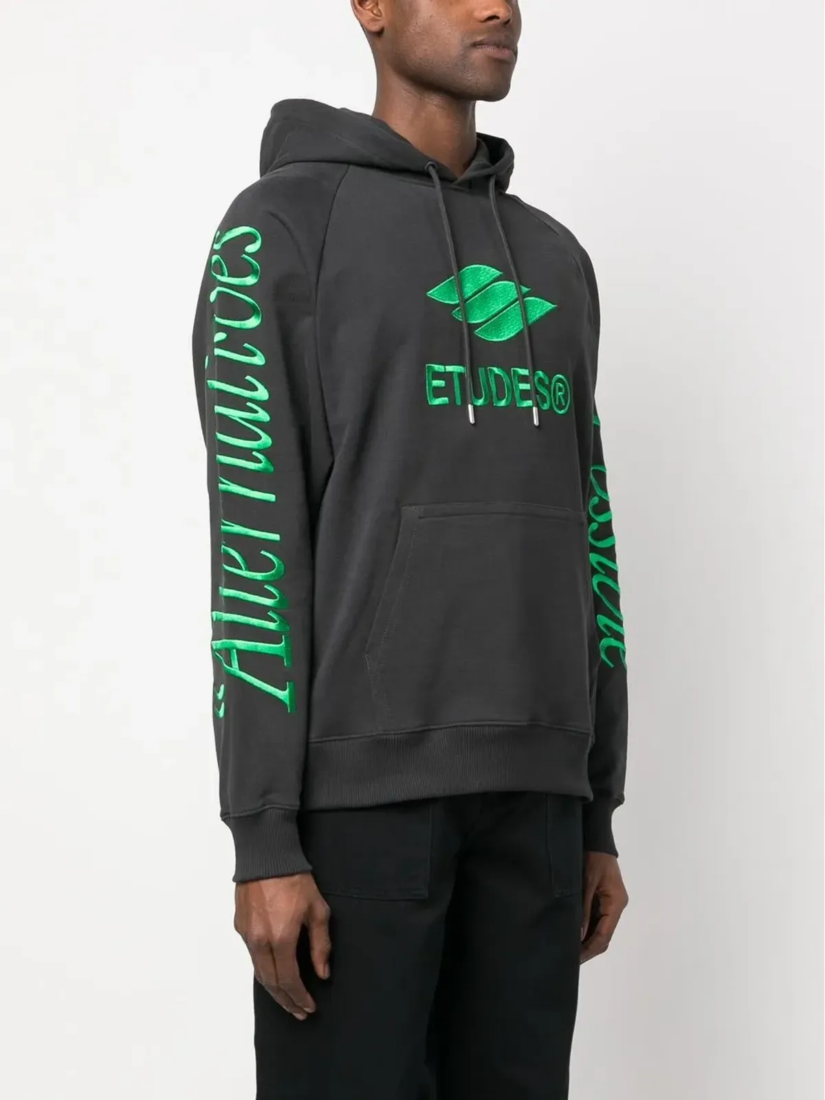 Études Studio Racing Eco logo-embroidered hoodie - Black - 画像3