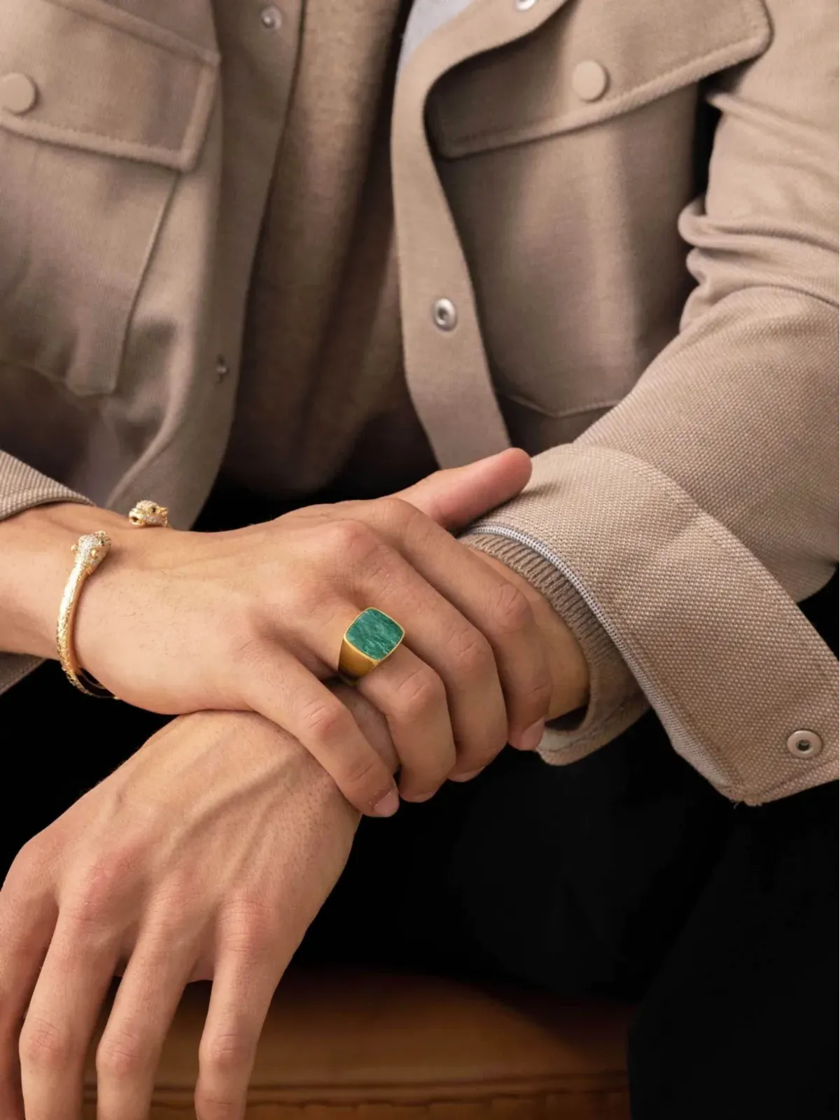 Nialaya Jewelry ジェイド・サイネット・リング - ゴールド - 画像3