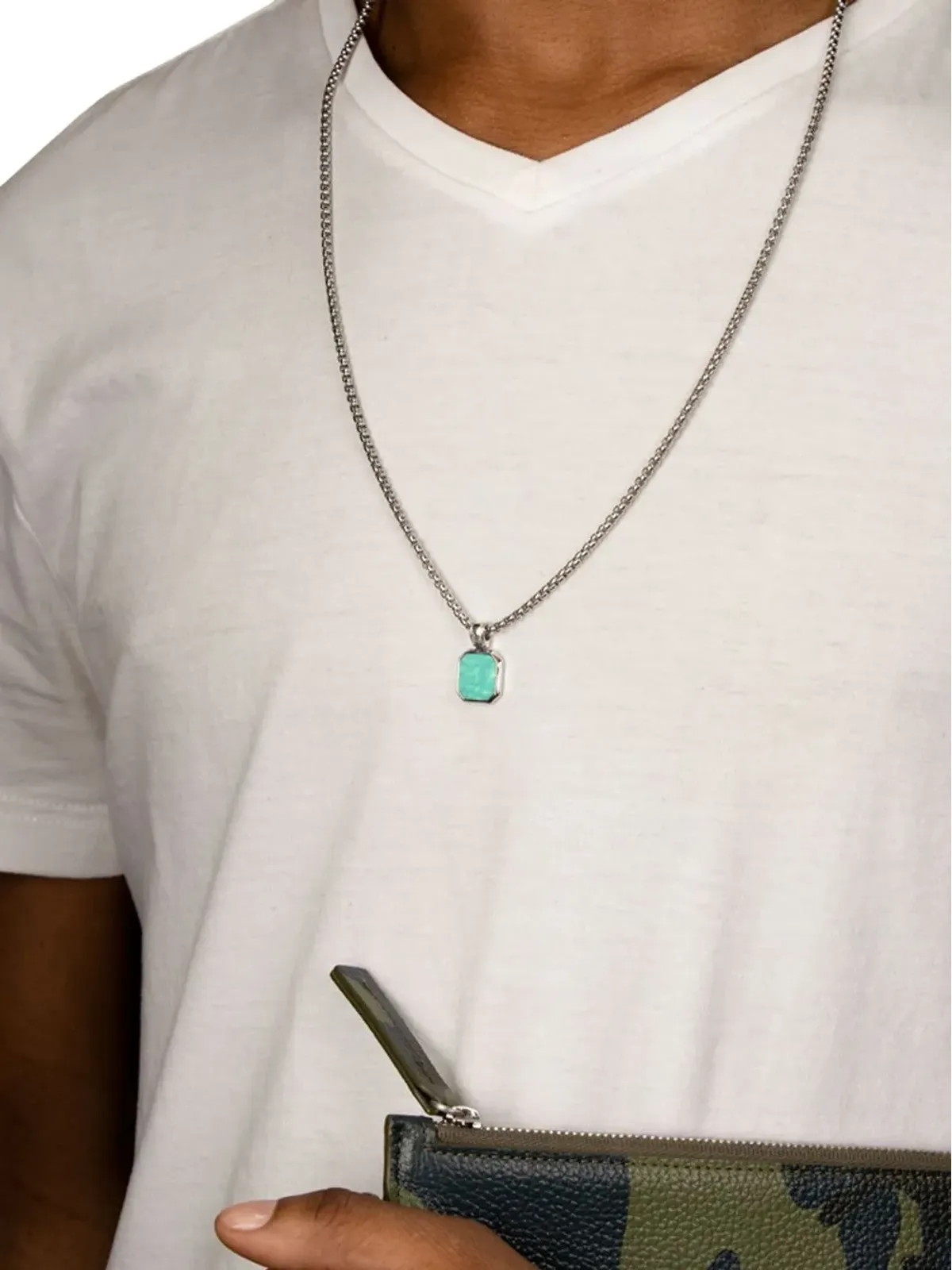Nialaya Jewelry スクエアターコイズ ペンダント チェーン ネックレス - 画像2
