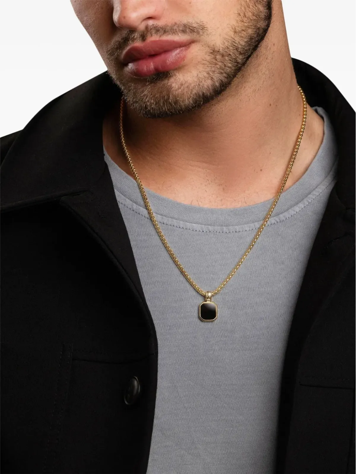 Nialaya Jewelry スクエア オニキス ペンダント ネックレス - 画像4