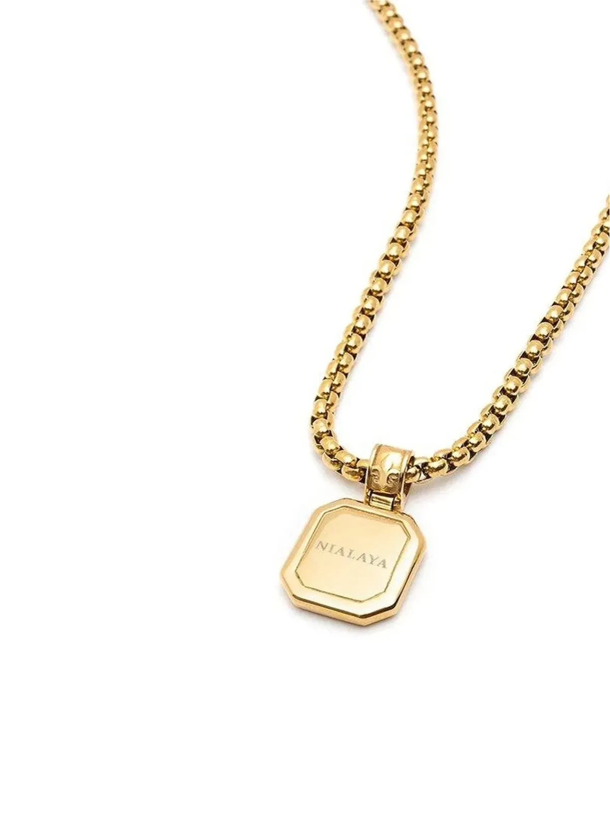 Nialaya Jewelry ゴールドカラーのスクエアペンダントチェーンネックレス - 画像4