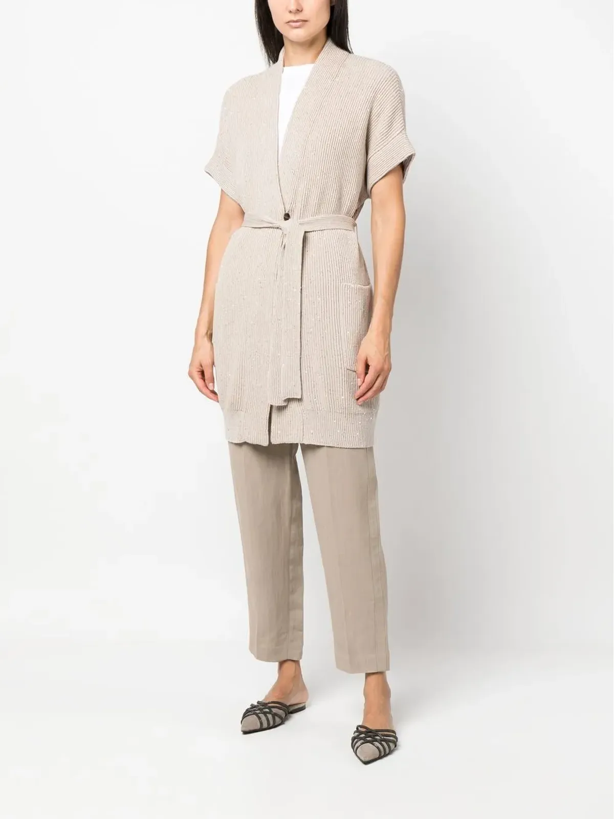Brunello Cucinelli チャンクニット ノースリーブカーディガン ブラウン - 画像2